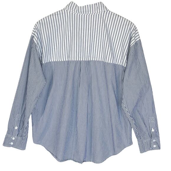 AMERICAN EAGLE Women’s Blue and White Mixed Stripe Button Front shirt - Picture 6 of 6